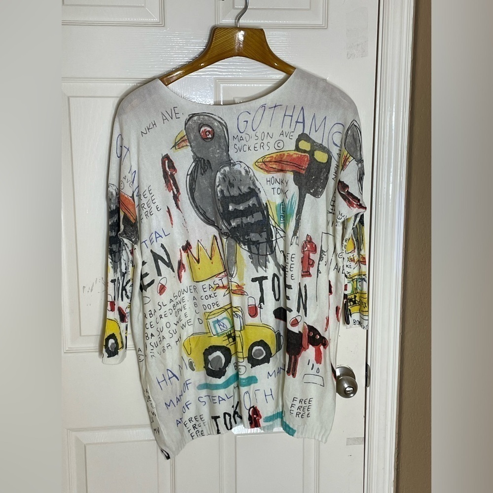 Ellazhu Sweater Womens One Size Gray Graffiti Graphic All Over Print Pullover - Picture 8 of 11